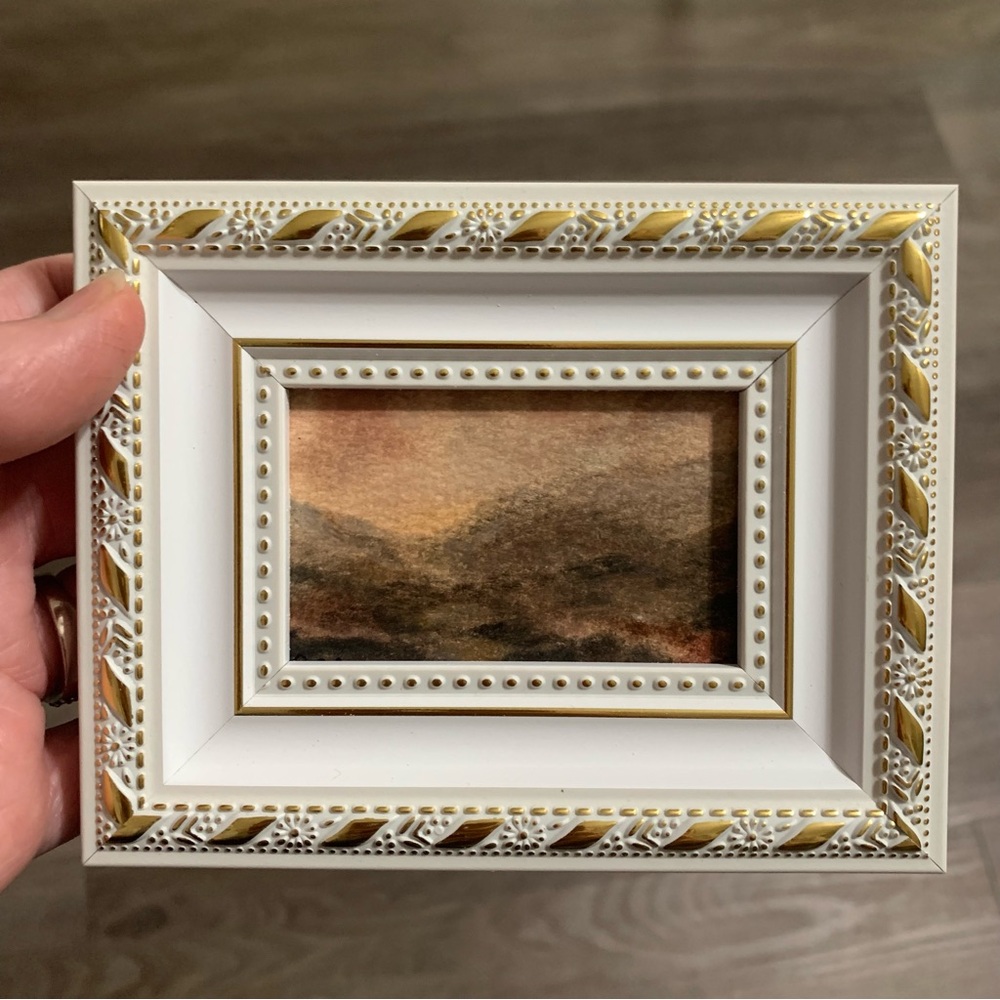 Miniature Original Landscape Painting White and Gold Picture Frame